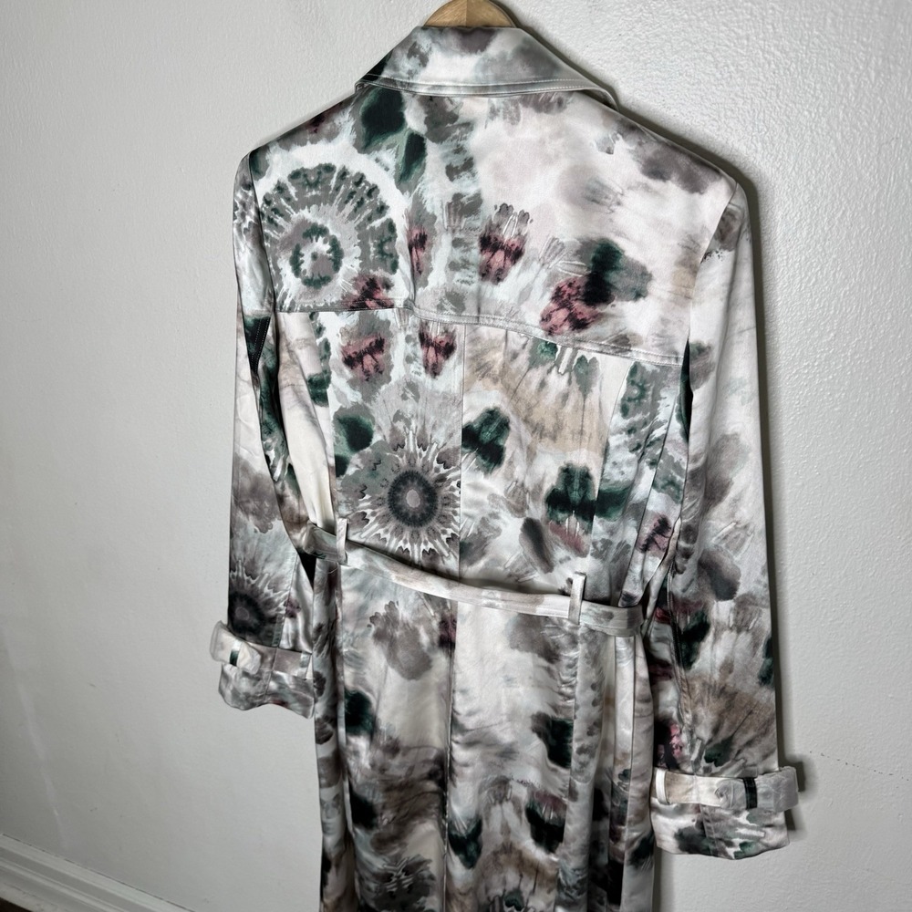 New INC International Concepts Tie Dye Satin Tench Coat Women's Large - Picture 7 of 10